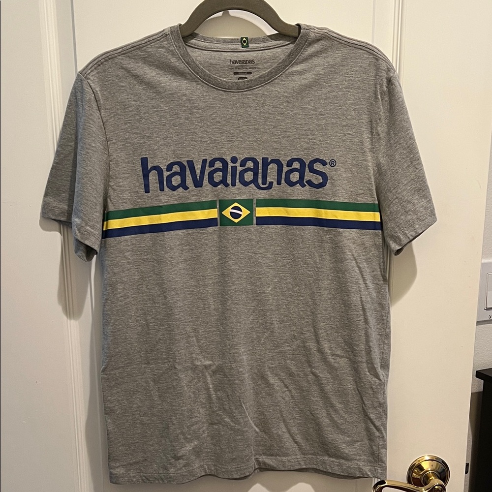 Havaianas Gray Tee with Blue and Yellow Accents